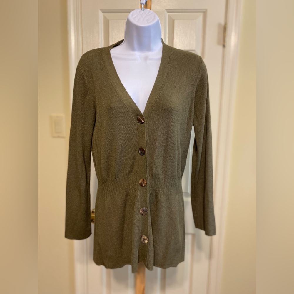 Singrid Olsen - Woman’s army green color long cardigan sweater, Size: XS